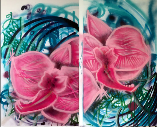 Original Painting - Spray paint on Canvas - Sometimes Floating- Diptych