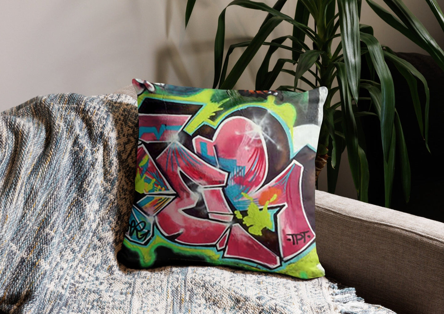 Throw Pillow - Hot Pink Graffiti