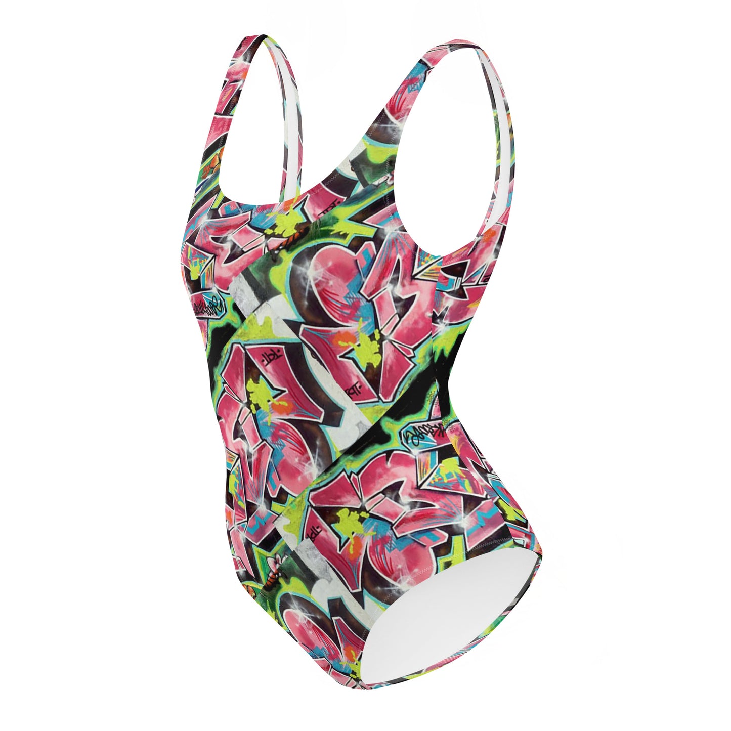 One-Piece Swimsuit - Hot Pink Graffiti