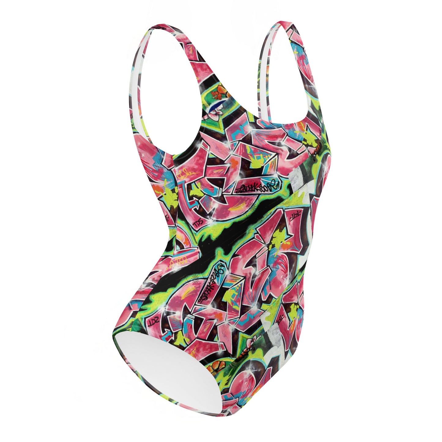 One-Piece Swimsuit - Hot Pink Graffiti