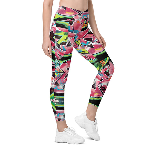 Crossover leggings with pockets - Hot Pink Graffiti