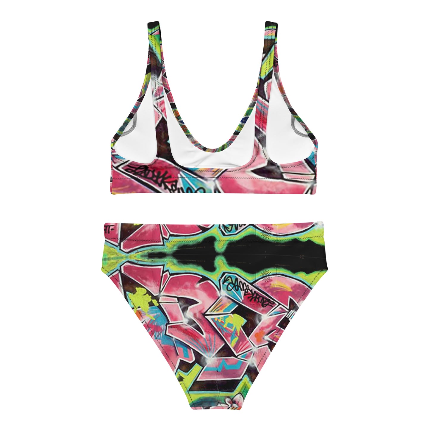 Eco-Friendly high-waisted bikini - Hot Pink Graffiti