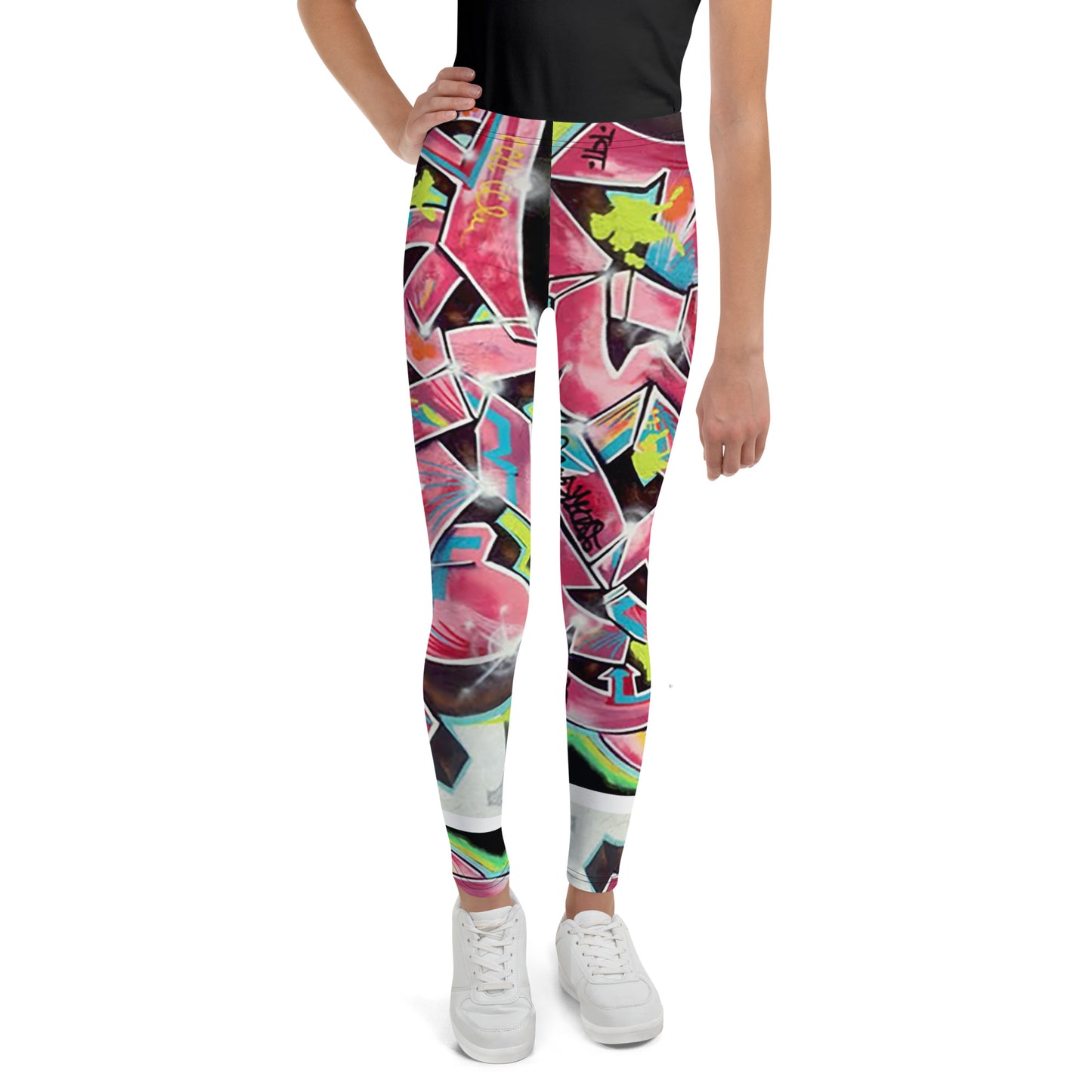 Youth Leggings- Hot Pink Graffiti