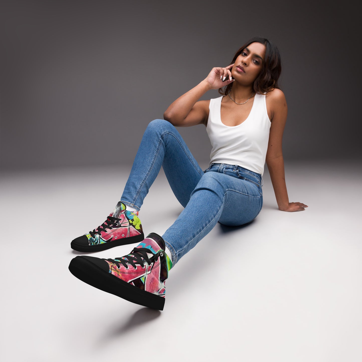 Women’s High Top Canvas Sneakers - Hot Pink Graffiti